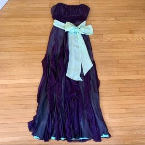 BCBG MaxAzria Strapless Evening Maxi Dress with Ruffles